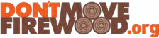 Logo: Don't Move Firewood stylized text resembling logs